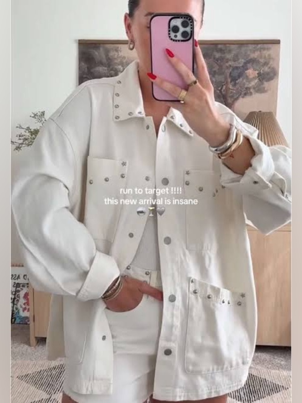 Universal Thread Women’s Cotton blend Studded Chore Denim Jacket in White NEW